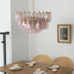 Facet Bloom Glass Chandelier in Gold and Pink for Dining Room