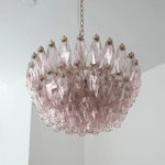 Facet Bloom Glass Chandelier in Gold and Pink for Dining Room