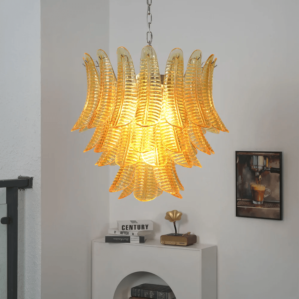 Aurelium Cascade Glass Chandelier – Modern Amber Glass Pendant Light