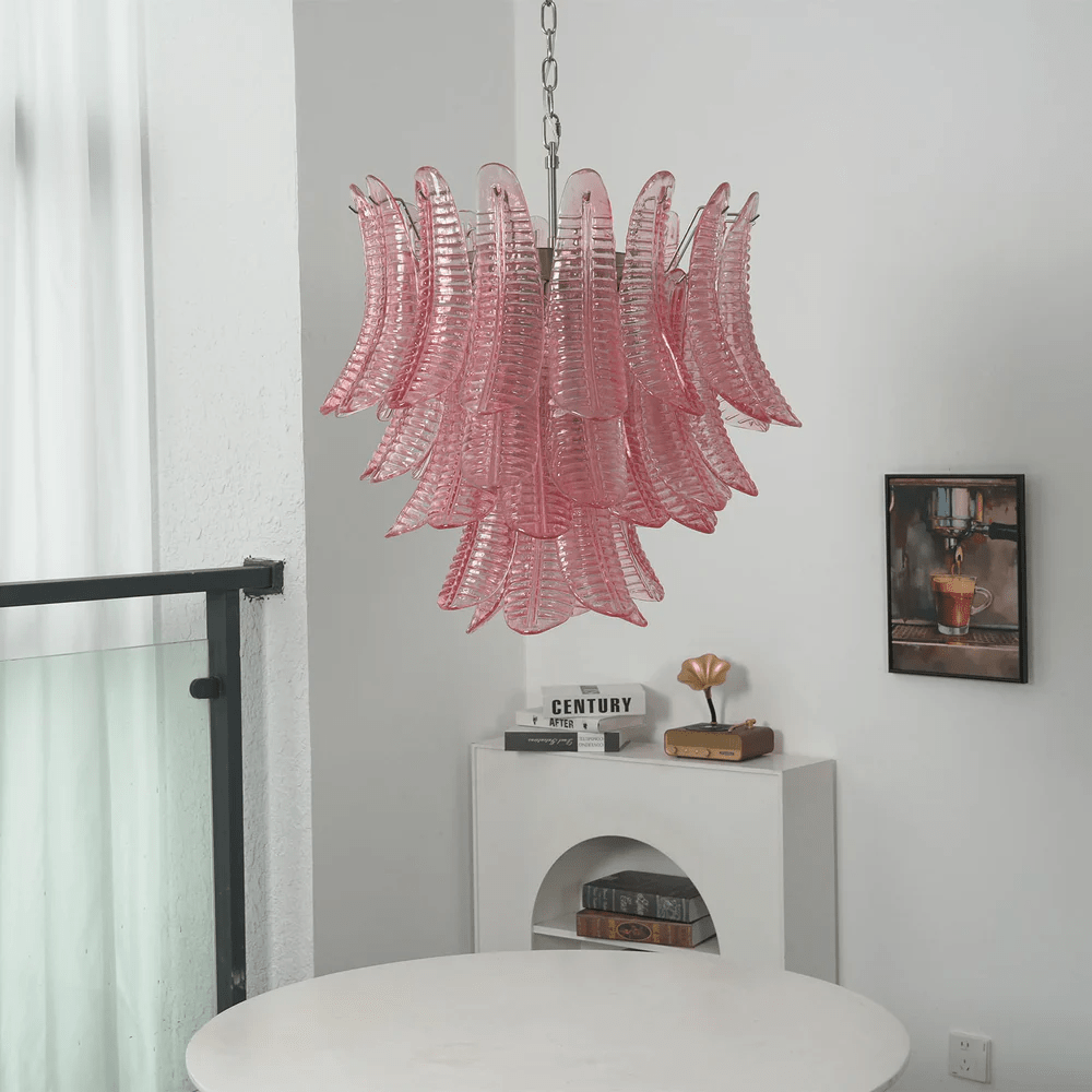 Petaline Prism Chandelier – Pink Glass Designer Hanging Light