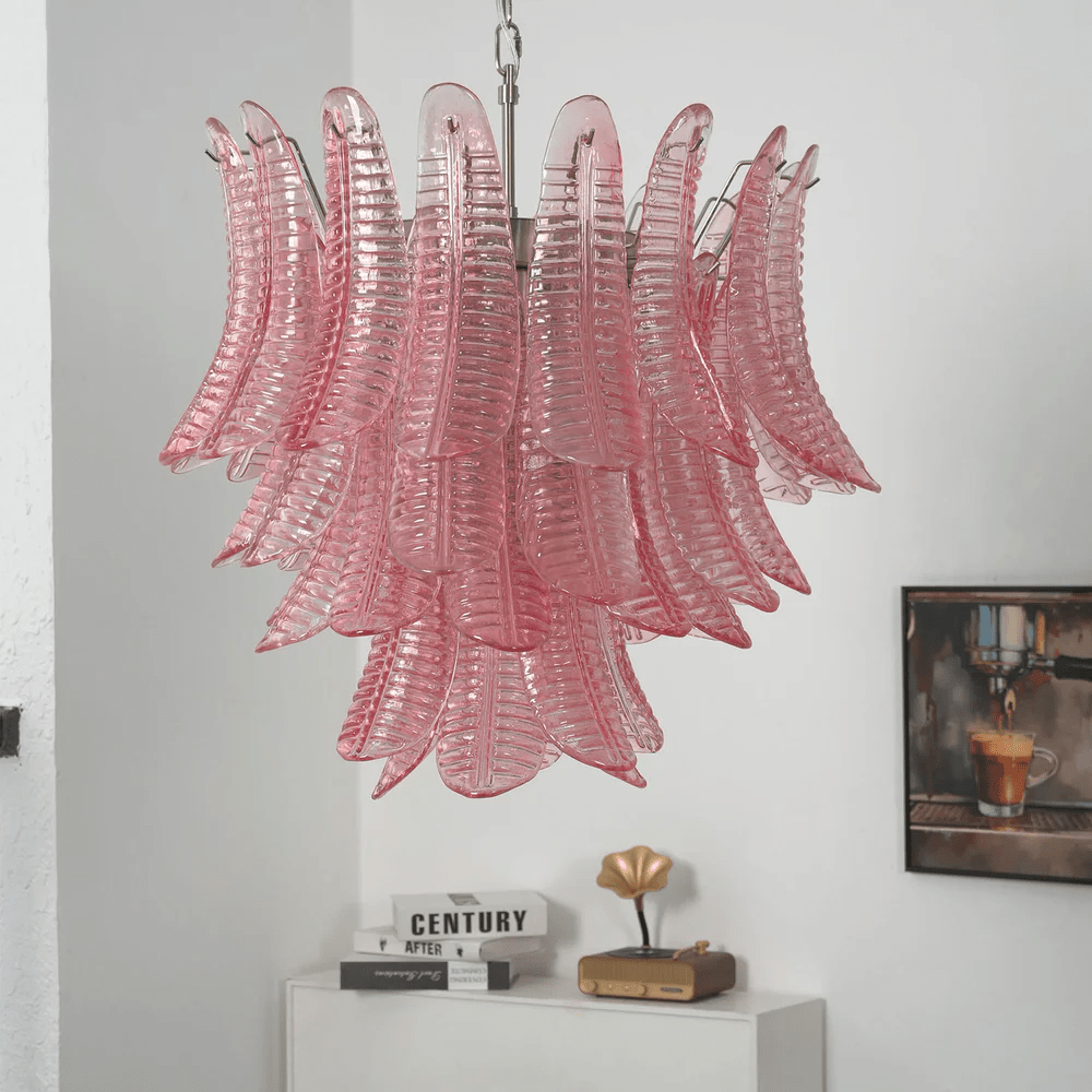 Petaline Prism Chandelier – Pink Glass Designer Hanging Light