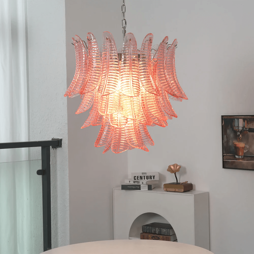 Petaline Prism Chandelier – Pink Glass Designer Hanging Light
