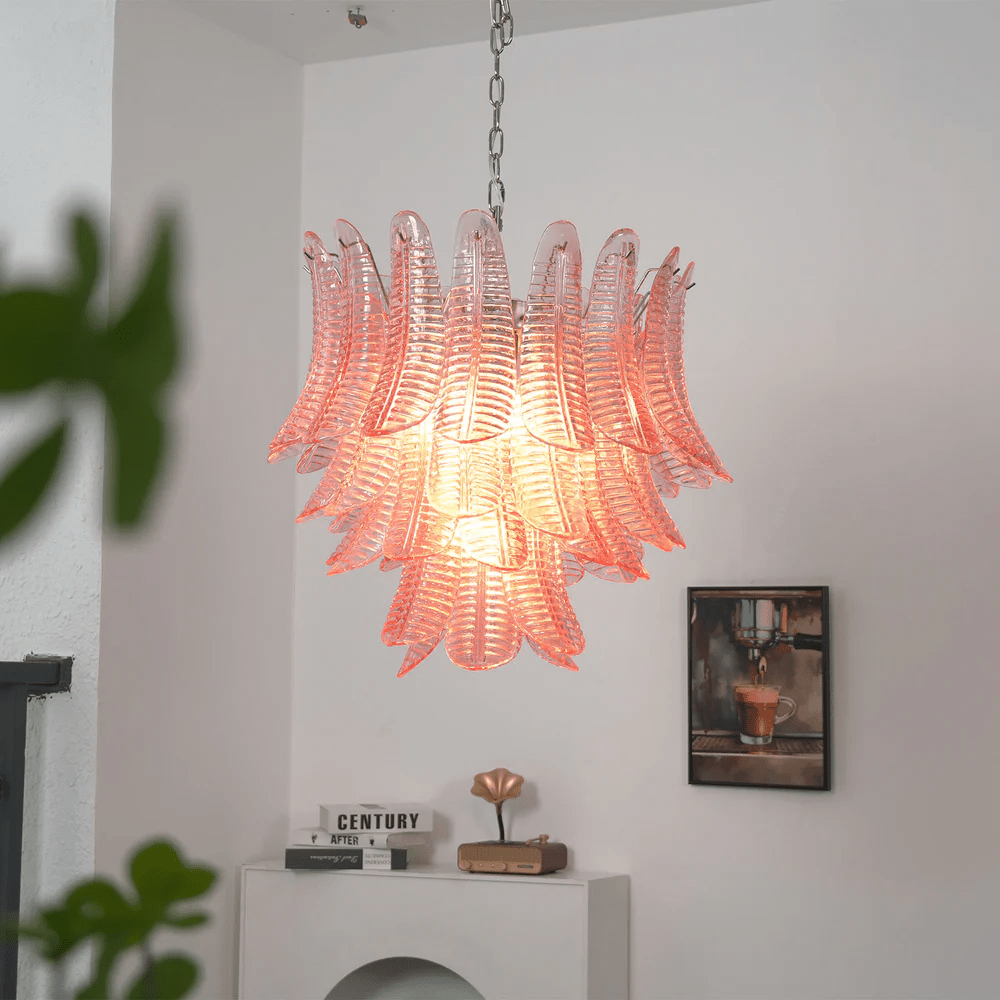 Petaline Prism Chandelier – Pink Glass Designer Hanging Light