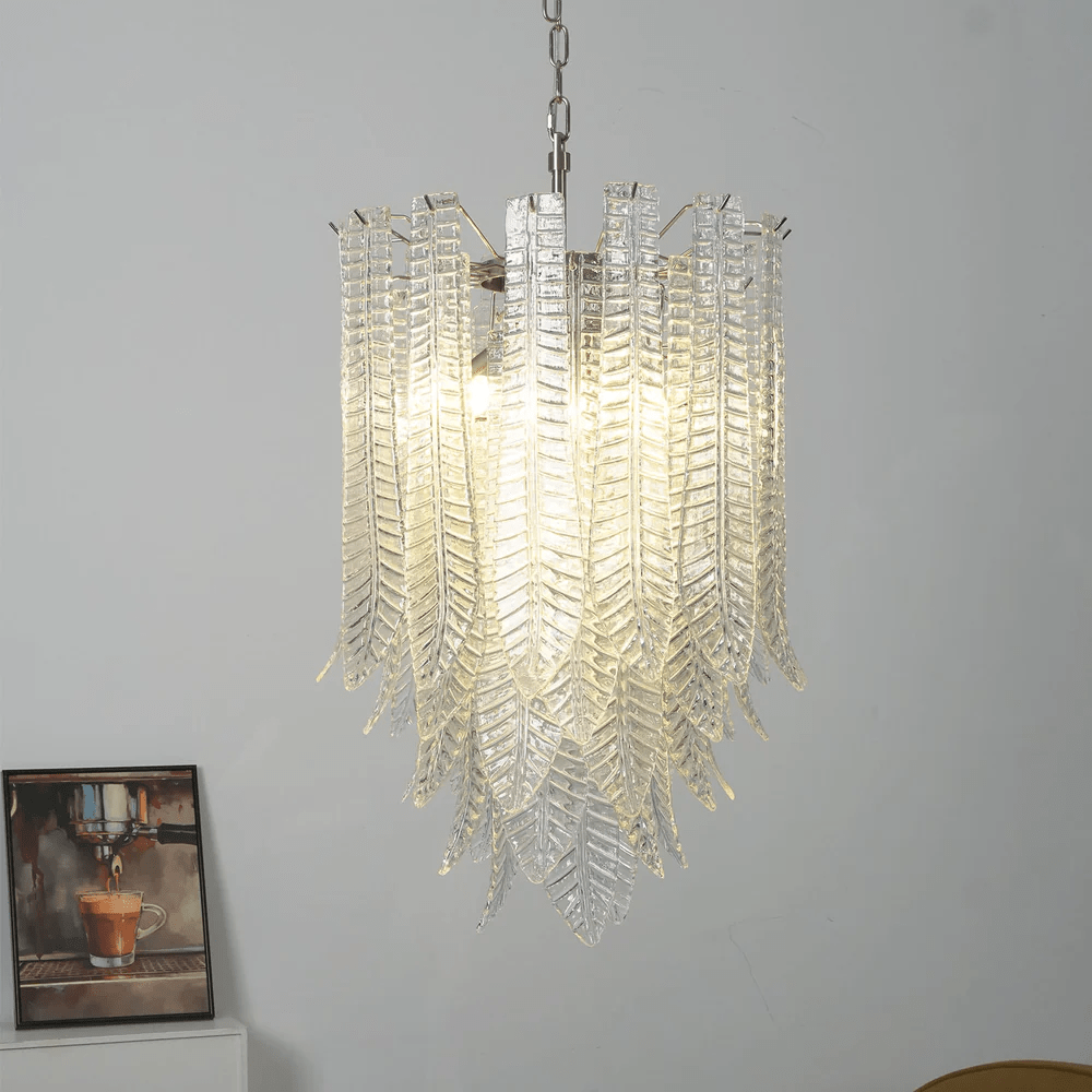 Silvae Veil Glass Chandelier – Modern Leaf Pendant for Dining & Living Rooms
