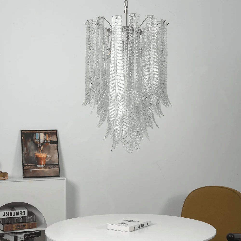 Silvae Veil Glass Chandelier – Modern Leaf Pendant for Dining & Living Rooms