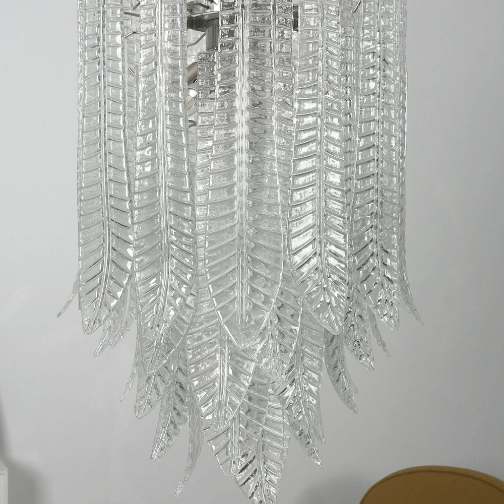 Silvae Veil Glass Chandelier – Modern Leaf Pendant for Dining & Living Rooms