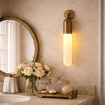 Alabaster Sculpted Tube Wall Sconce in Polished Brass