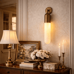 Alabaster Sculpted Tube Wall Sconce in Polished Brass