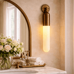 Alabaster Sculpted Tube Wall Sconce in Polished Brass