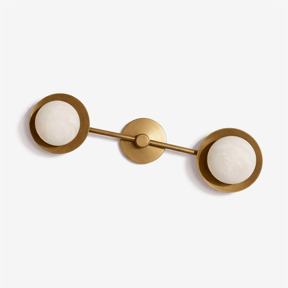 Dual Halo Alabaster Wall Sconce in Brass | Modern Wall Lighting
