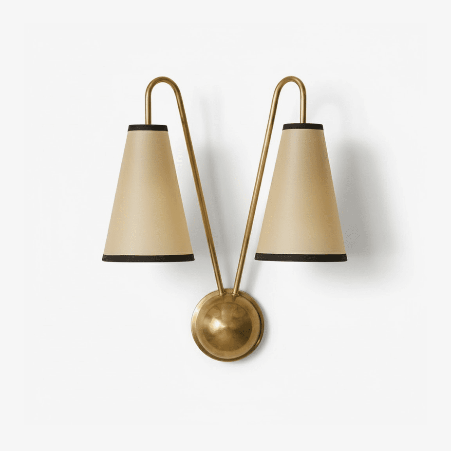 Vireo Twin Wall Light – Modern Brass & Fabric Sconce for Bedroom, Living Room, Hallway
