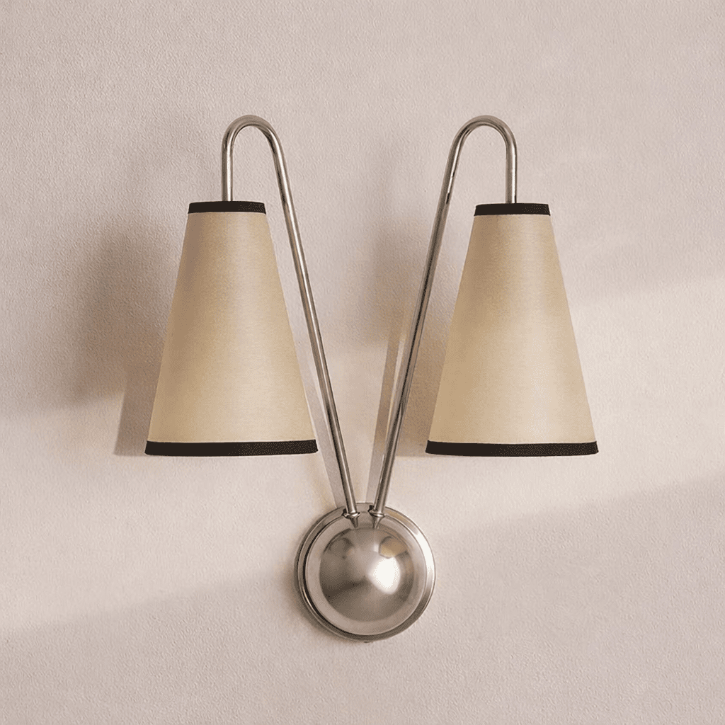 Vireo Twin Wall Light – Modern Brass & Fabric Sconce for Bedroom, Living Room, Hallway