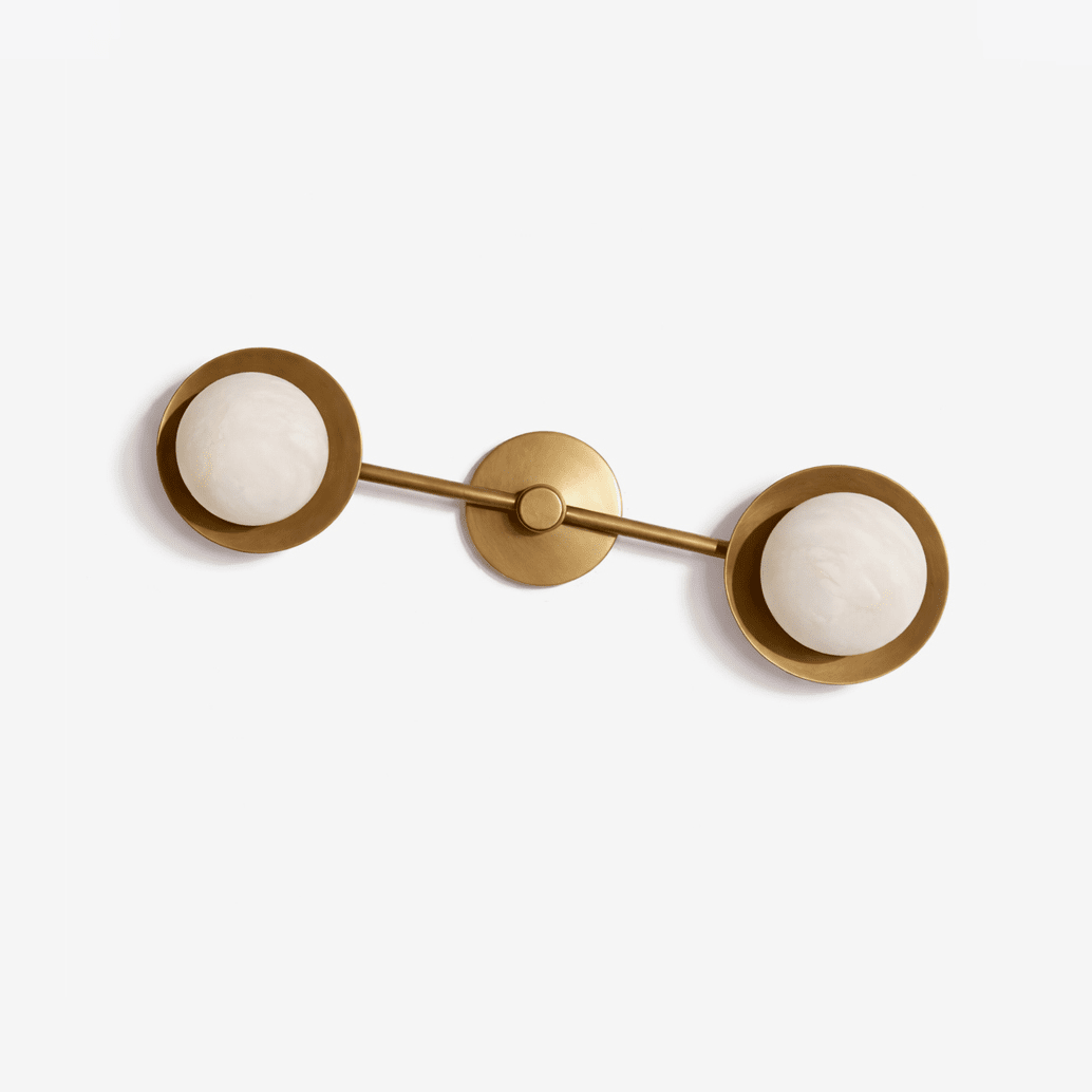 Dual Halo Alabaster Wall Sconce in Brass | Modern Wall Lighting