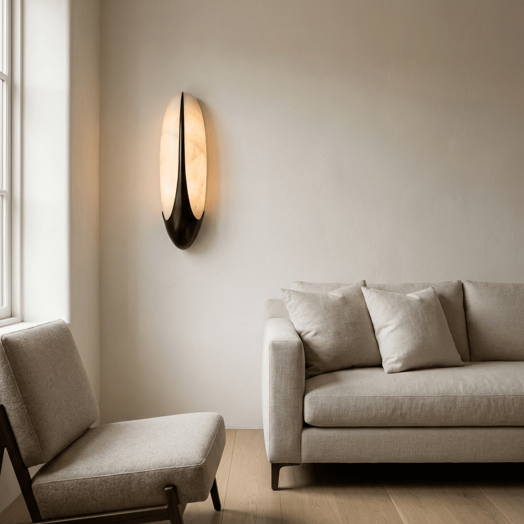 Elara Alabaster Wall Sconce – Sculptural LED Wall Light in Black & White