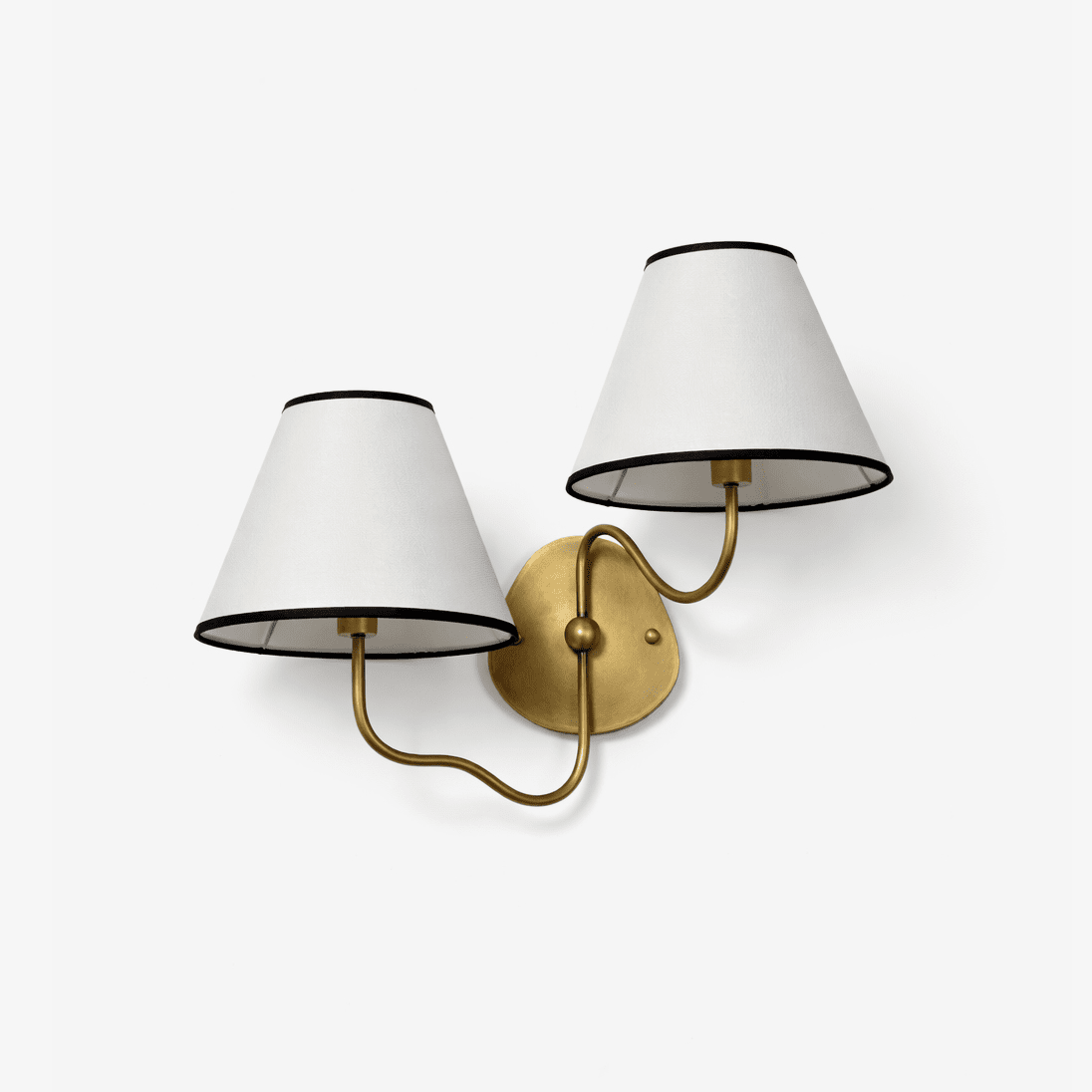Clara Double Wall Sconce in Brushed Brass with White Fabric Shades