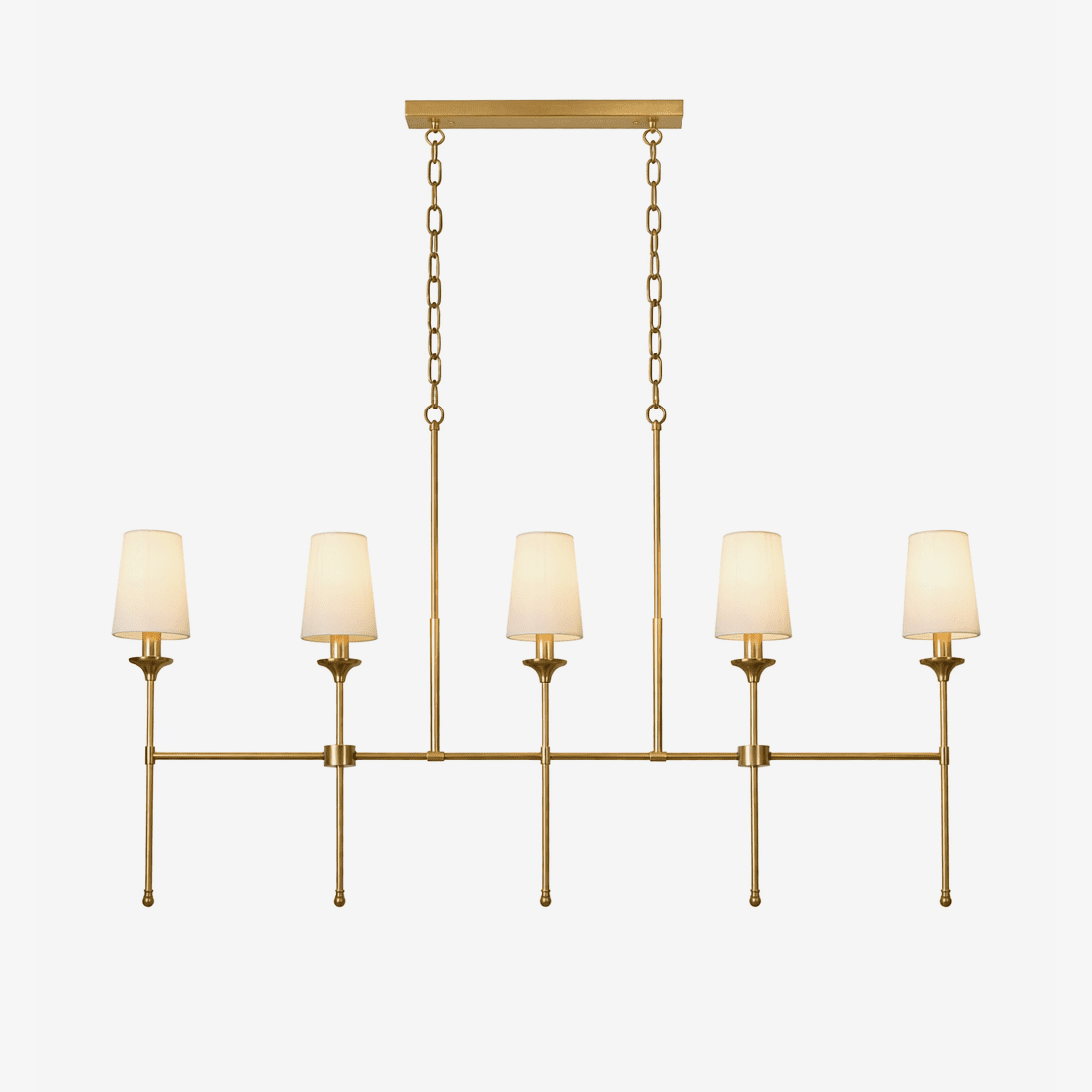 Arden Row Linear Chandelier in Brass, Black, or Nickel with Fabric Shades