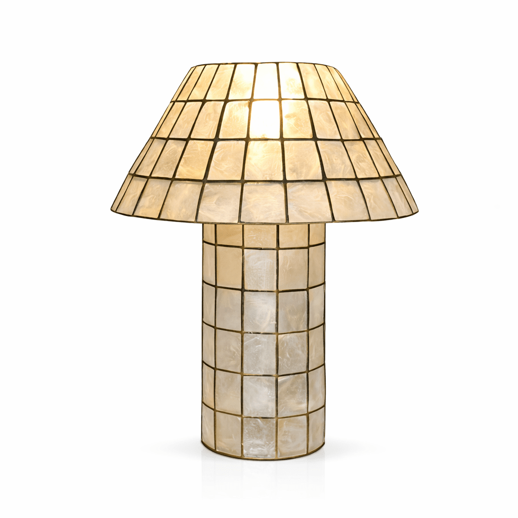 Pearl Mosaic Table Lamp in Iridescent Shell and Metal