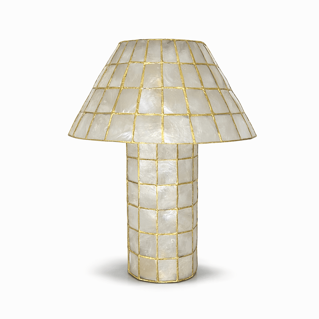 Pearl Mosaic Table Lamp in Iridescent Shell and Metal