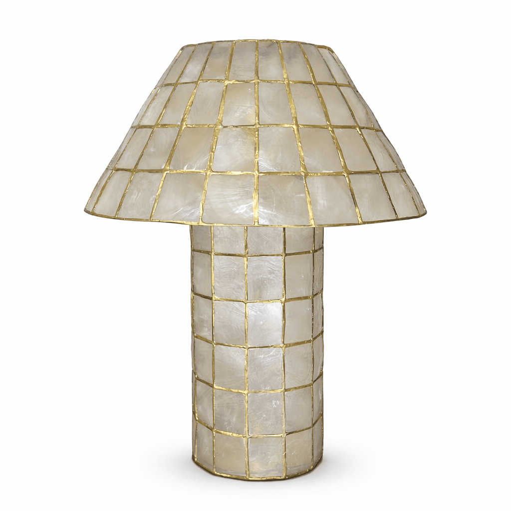 Pearl Mosaic Table Lamp in Iridescent Shell and Metal