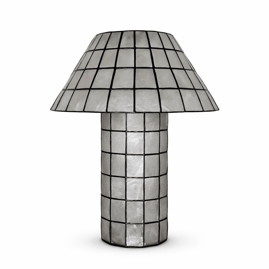 Pearl Mosaic Table Lamp in Iridescent Shell and Metal