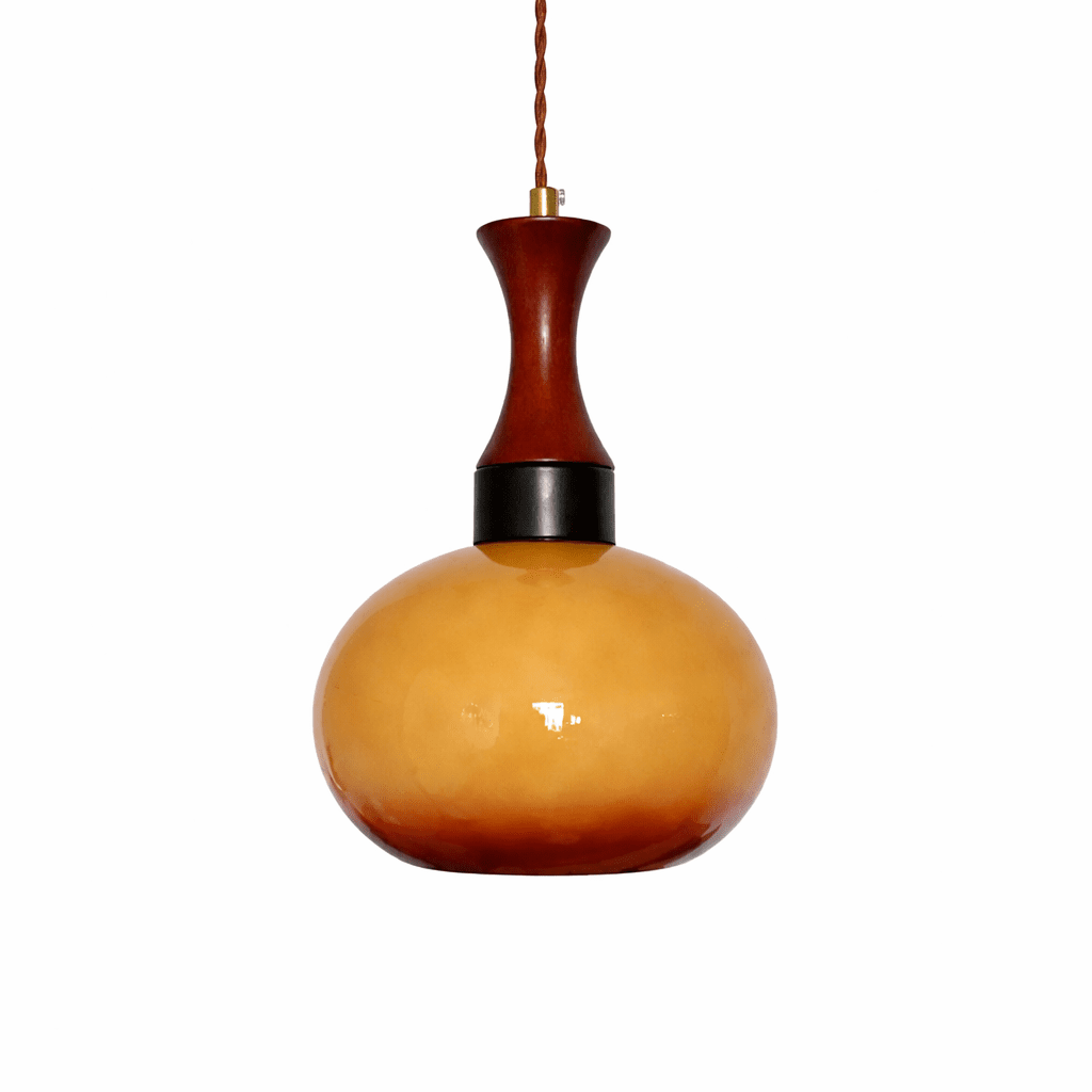 Liora Glass Pendant Light – Amber Glass & Walnut Wood