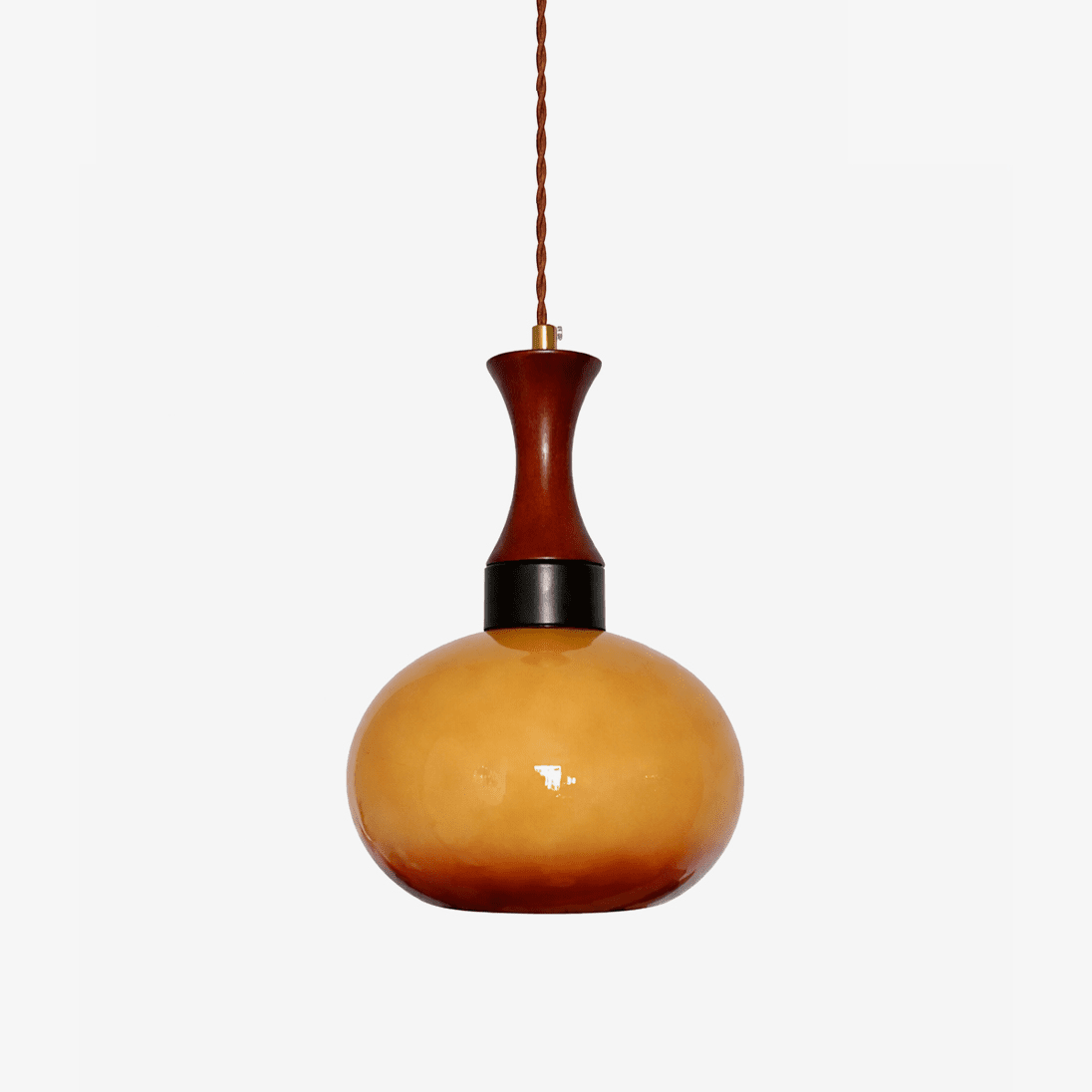 Liora Glass Pendant Light – Amber Glass & Walnut Wood