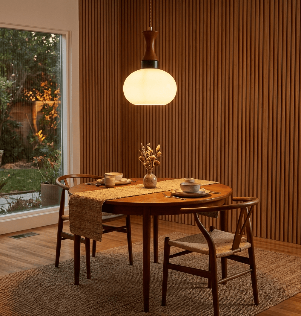 Liora Glass Pendant Light – Amber Glass & Walnut Wood