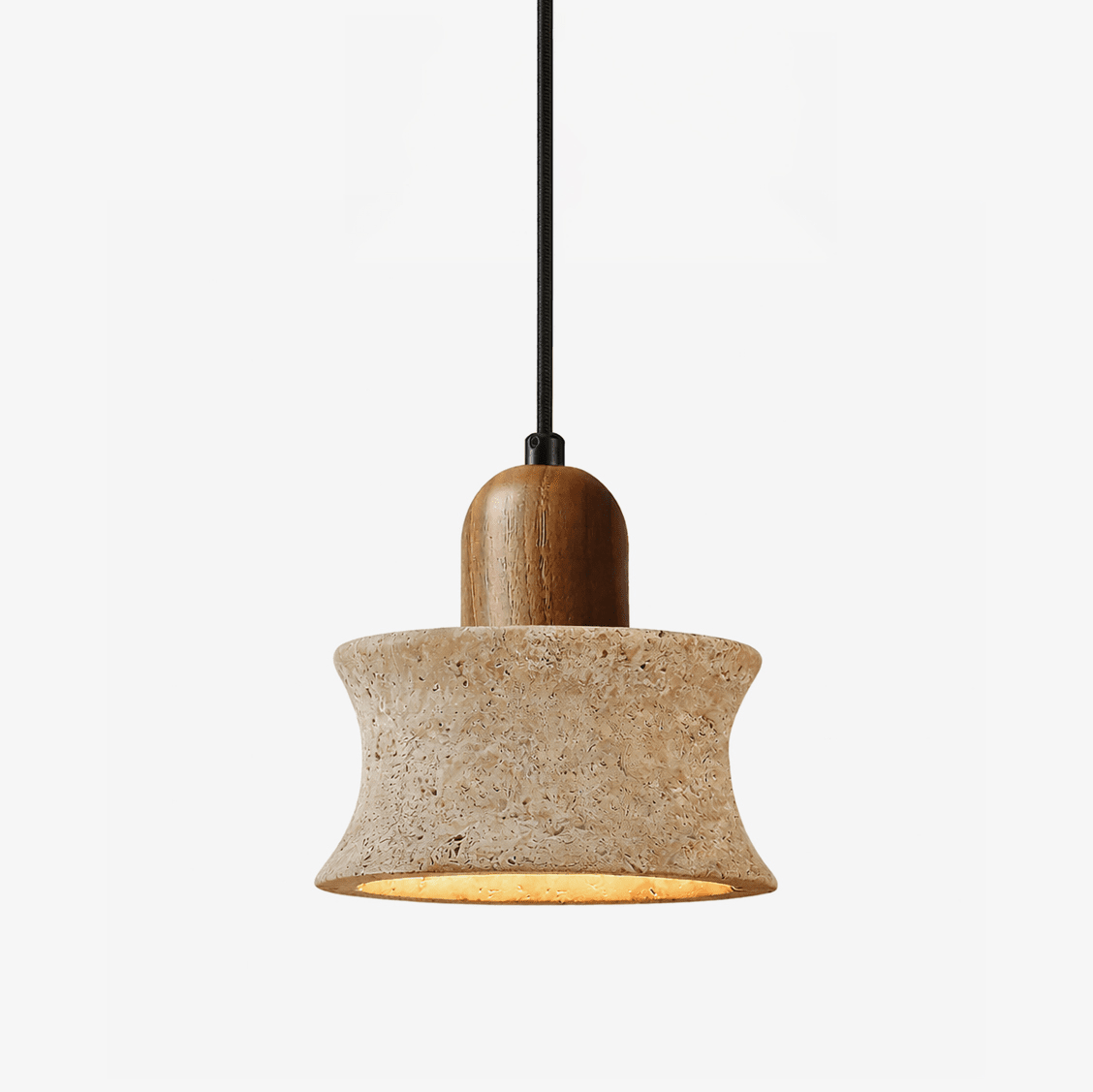 Caldara Travertine Pendant Light – Natural Stone & Wood Hanging Lamp