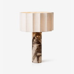 Aurelio Sculptural Marble Table Lamp with Fabric Shade for Modern Interiors
