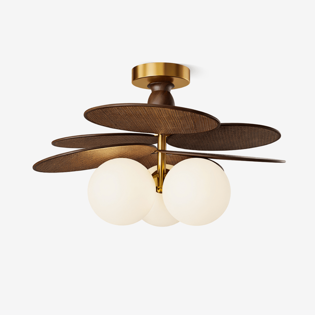 Averis Semi Flush Ceiling Light in Raffia and Glass for Modern Interiors