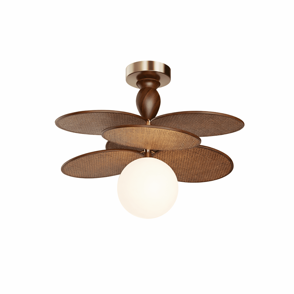 Averis Semi Flush Ceiling Light in Raffia and Glass for Modern Interiors