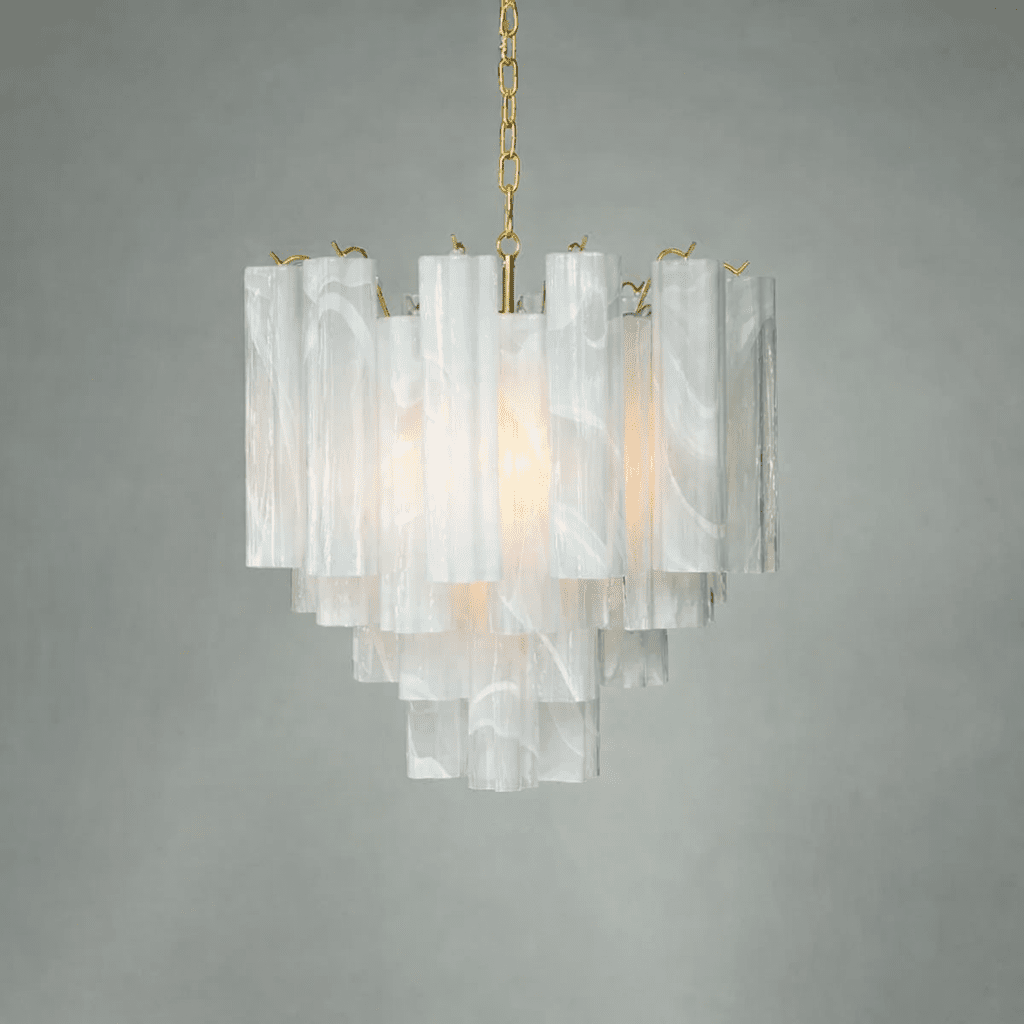 Art Deco Murano Glass Tube Chandelier in Nickel for Dining Room and Bedroom