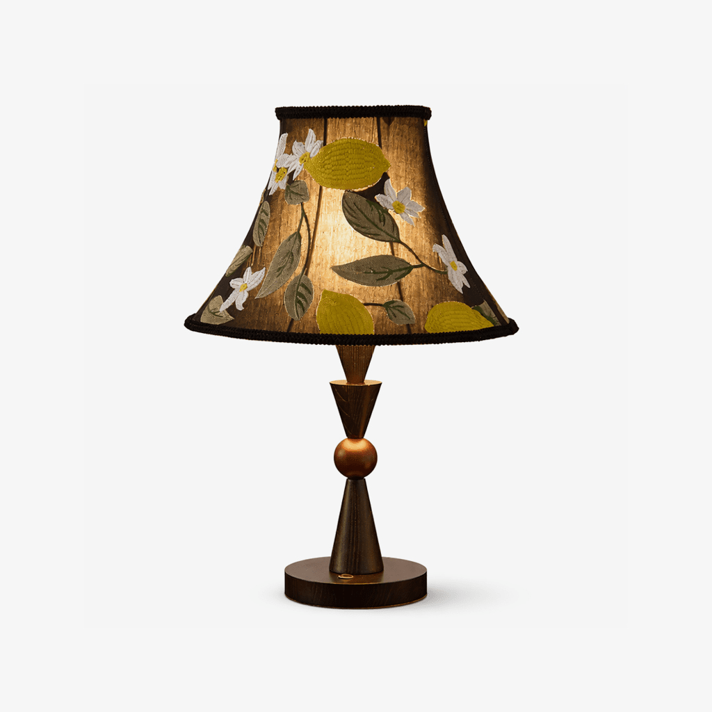 Elowen Bloom Embroidered Table Lamp with Walnut Base
