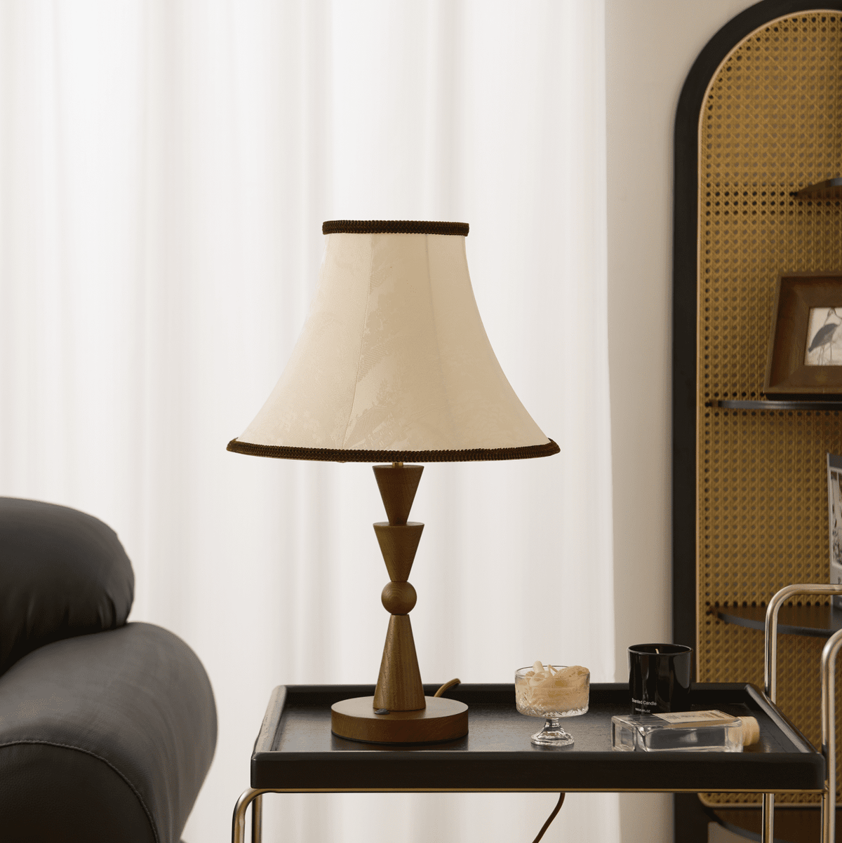 Elowen Bloom Embroidered Table Lamp with Walnut Base