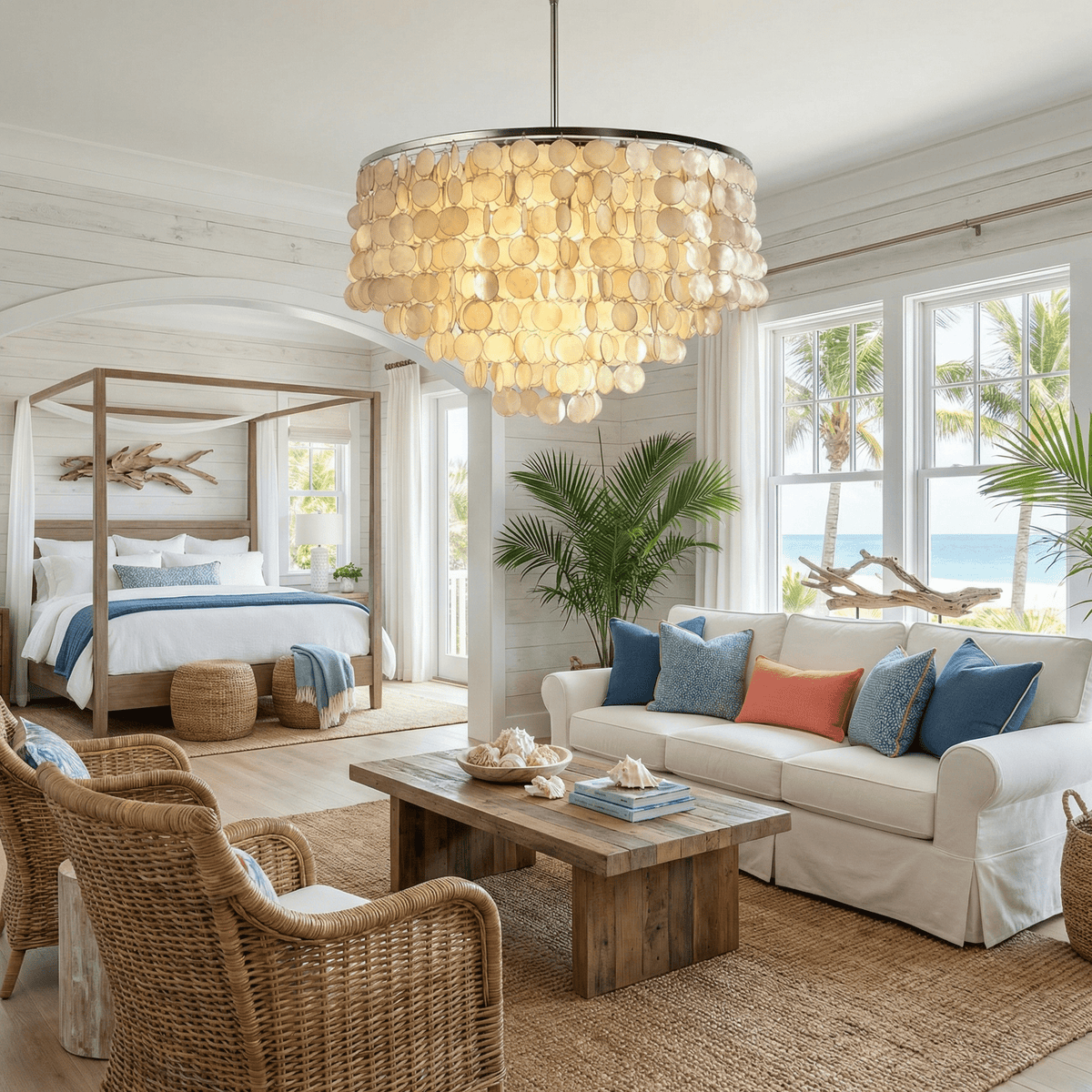 Oceana Shell Chandelier — Natural Shell Pendant Light for Coastal Interiors