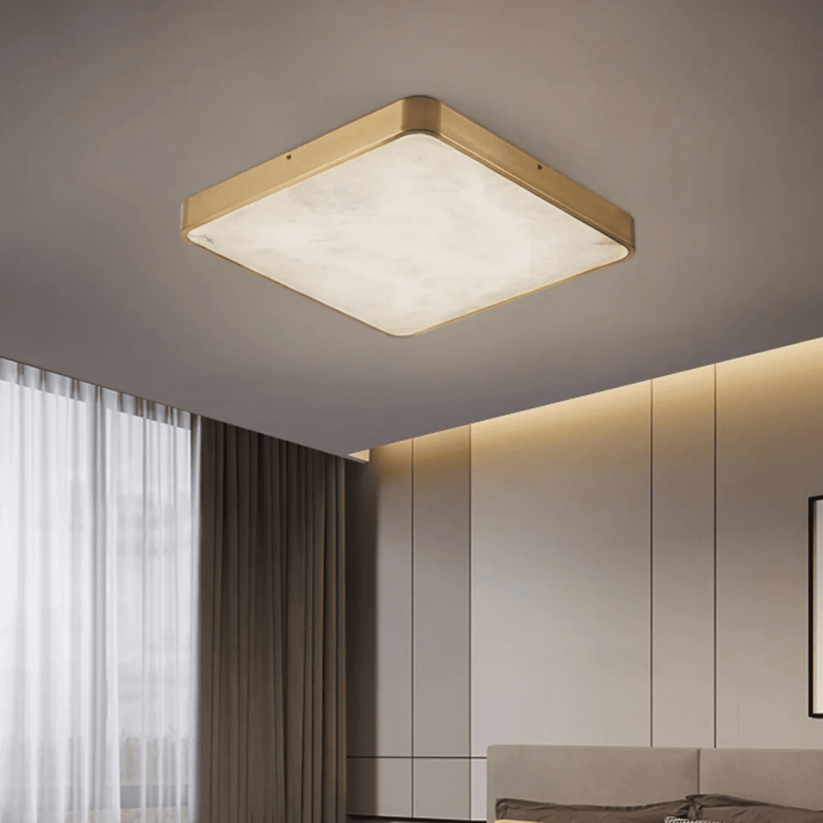 Calista Alabaster Ceiling Light in Brass | Modern Flush Mount LED