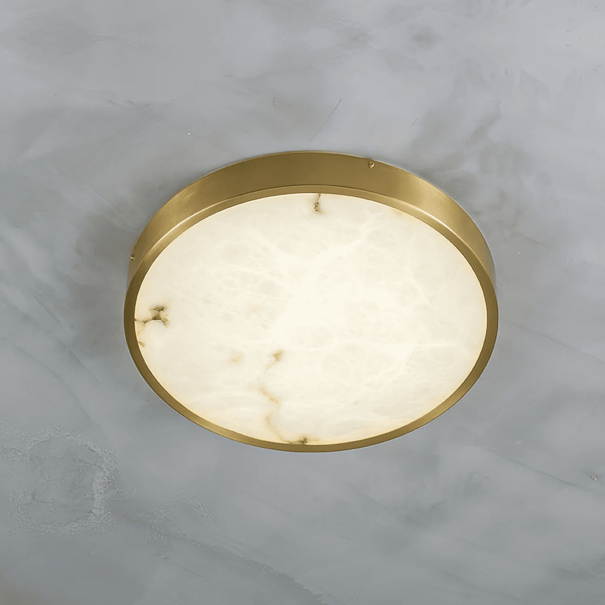 Calista Alabaster Ceiling Light in Brass | Modern Flush Mount LED
