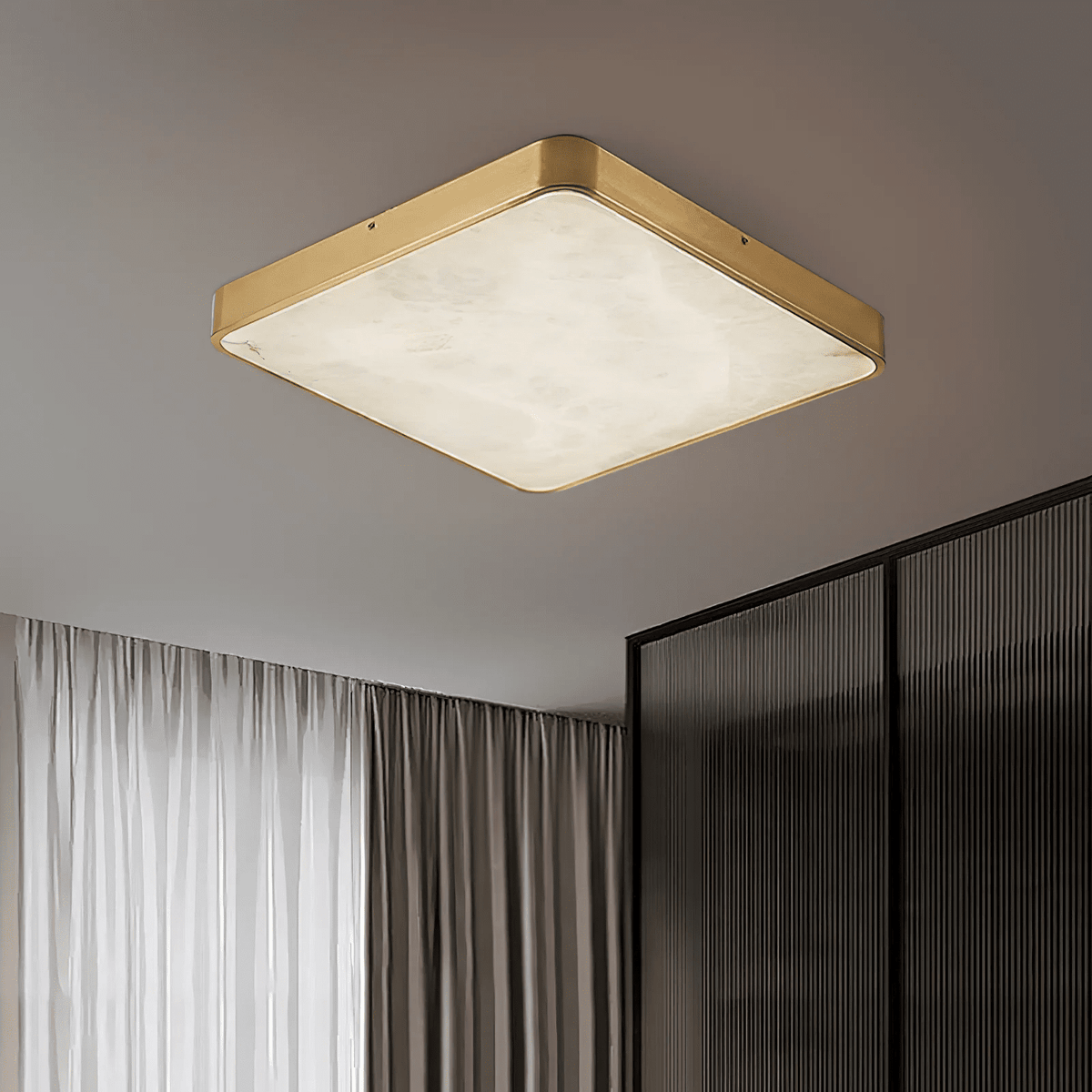 Calista Alabaster Ceiling Light in Brass | Modern Flush Mount LED