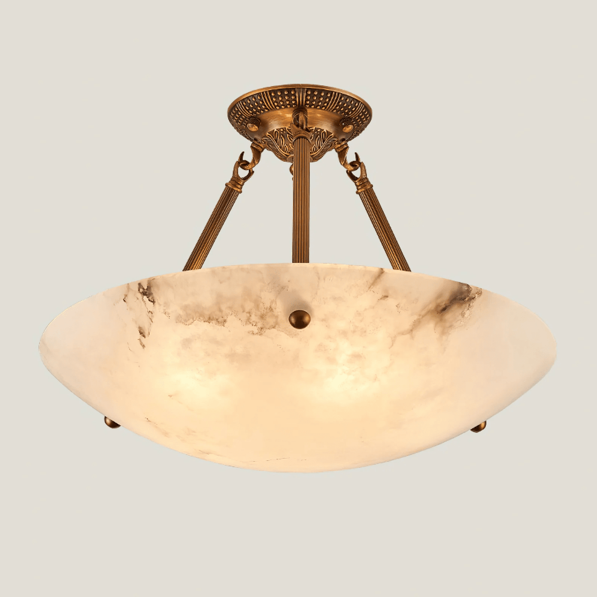 Calyra Semi-Flush Alabaster Ceiling Light in Antique Brass