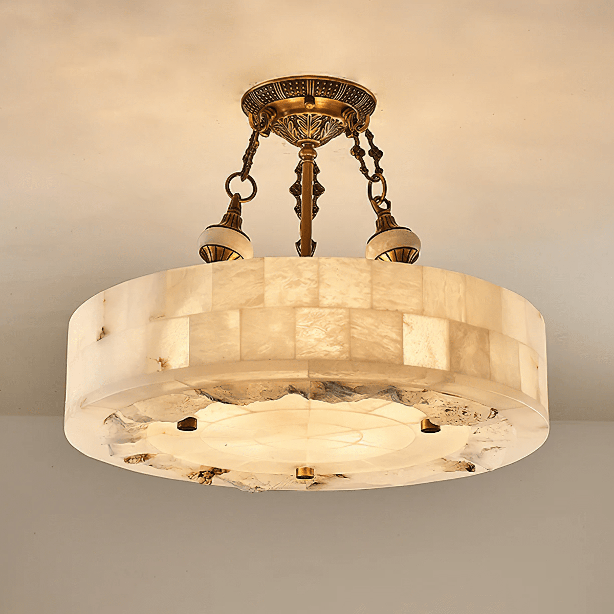 Aurevia Alabaster Chandelier in Antique Brass | Modern Luxury Ceiling Light