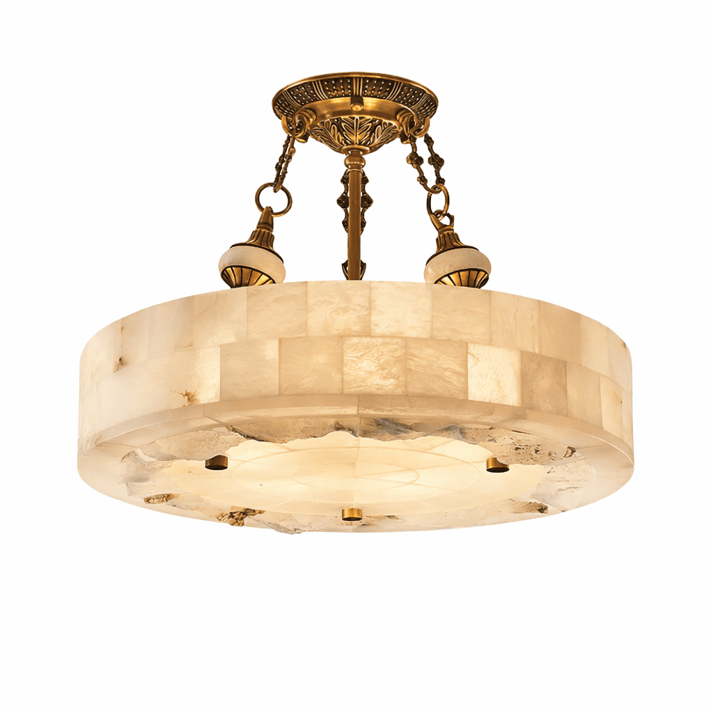 Aurevia Alabaster Chandelier in Antique Brass | Modern Luxury Ceiling Light