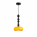 Solvra Modern Wood and Amber Glass Pendant Light for Dining Room