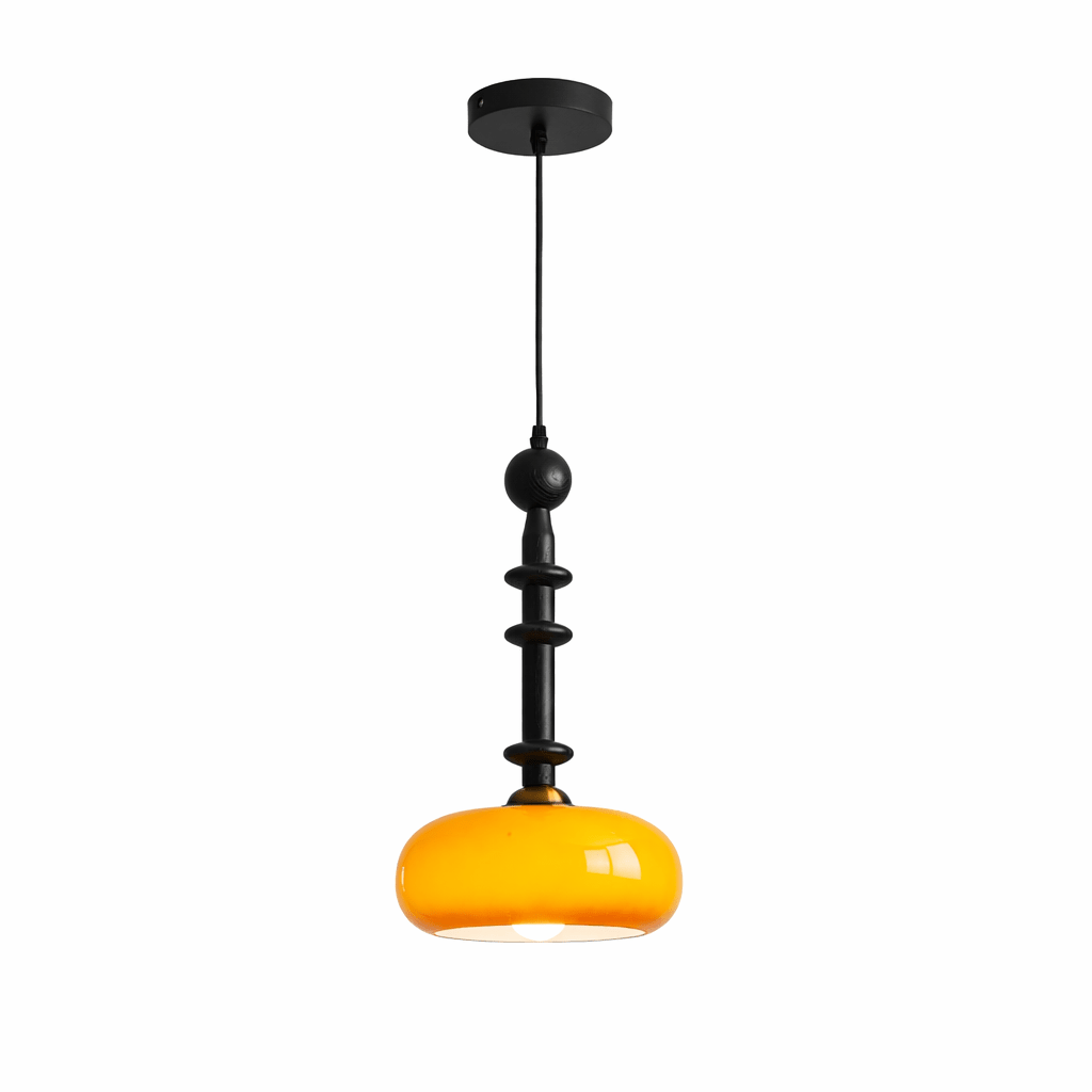 Solvra Modern Wood and Amber Glass Pendant Light for Dining Room