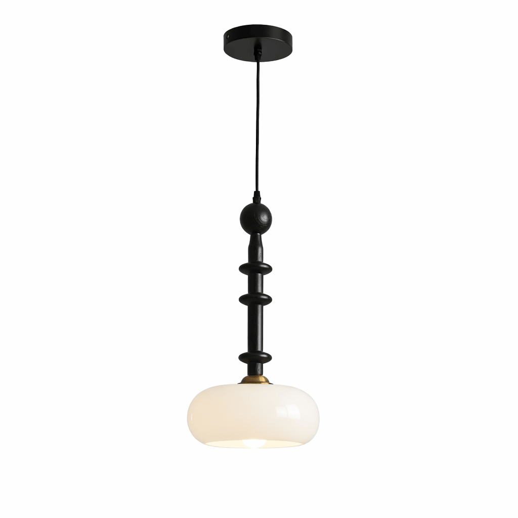 Solvra Modern Wood and Amber Glass Pendant Light for Dining Room