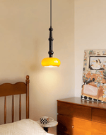 Solvra Modern Wood and Amber Glass Pendant Light for Dining Room