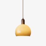 Aurelion Pendant Light – Amber Glass & Walnut Wood Modern Hanging Lamp