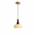 Aurelion Pendant Light – Amber Glass & Walnut Wood Modern Hanging Lamp