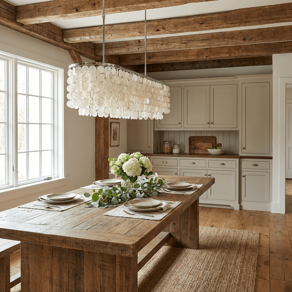 Liora Shell Linear Chandelier – Natural Shell Pendant Light for Dining & Living Rooms