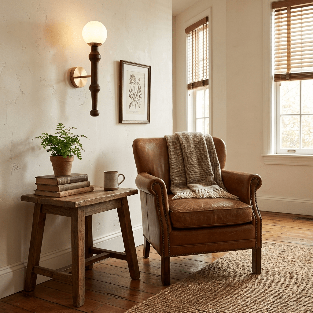 Elowen Drop Wall Sconce — Modern Wood & Brass Wall Light