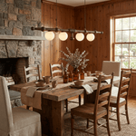 Elowen Rail Chandelier – Linear Wood & Glass Pendant Light